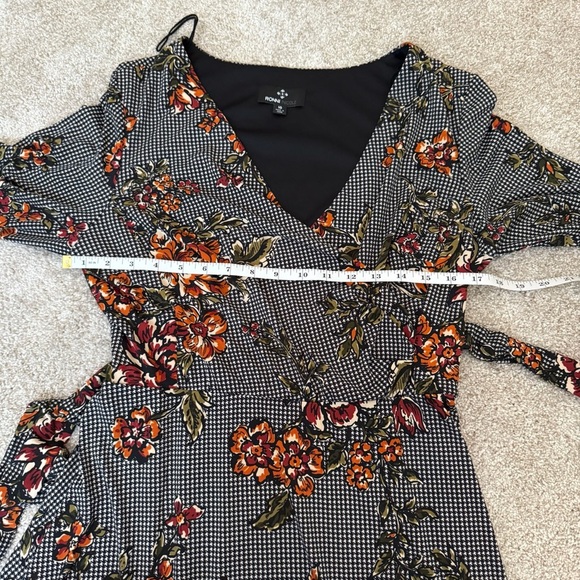 Ronni Nicole Women's Size 10 Midi V Neck Dress Houndstooth Floral Dark Academia - Picture 8 of 12